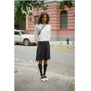 Sandy Liang Grove Blouse Top Lace Pleated Tonal Embroidered Buttondown S 284887